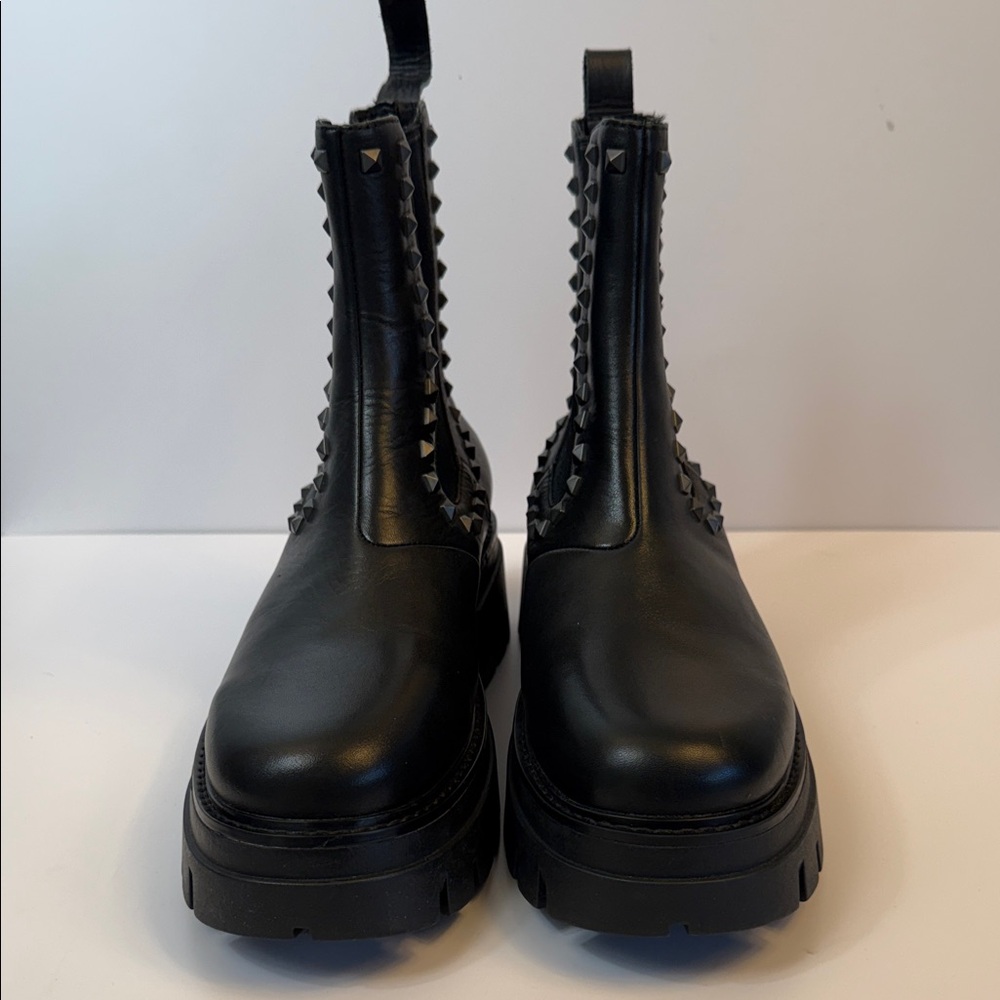 Ash Studded Ankle Boots Black & Beige Size 8 EU 38 Moto Edgy New